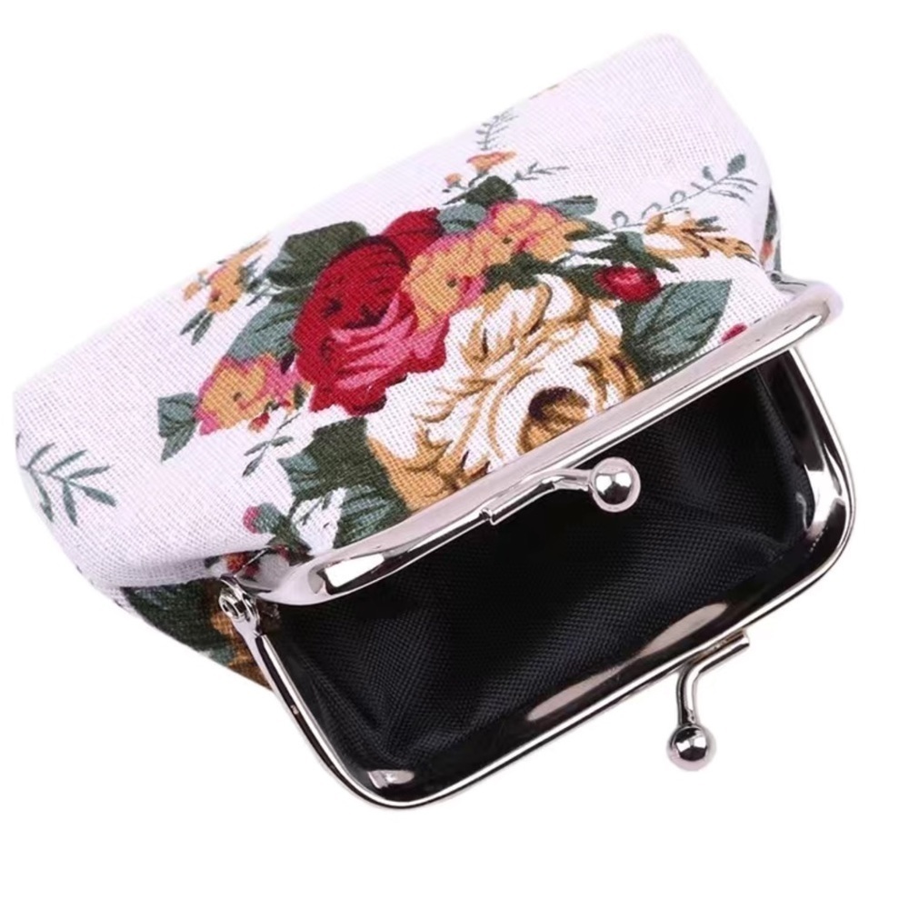Victorian Rose Change Purse Bag French Kiss Clasp Vintage Retro White Multicolor - Picture 6 of 16